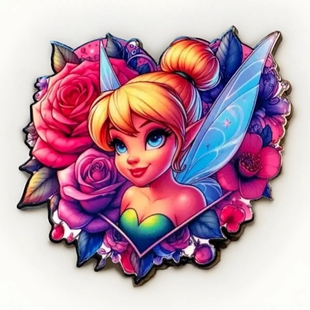 Disney Fantasy Pin Tink Heart Roses Tinker Bell 3" Large Jumbo Colorful Flowers